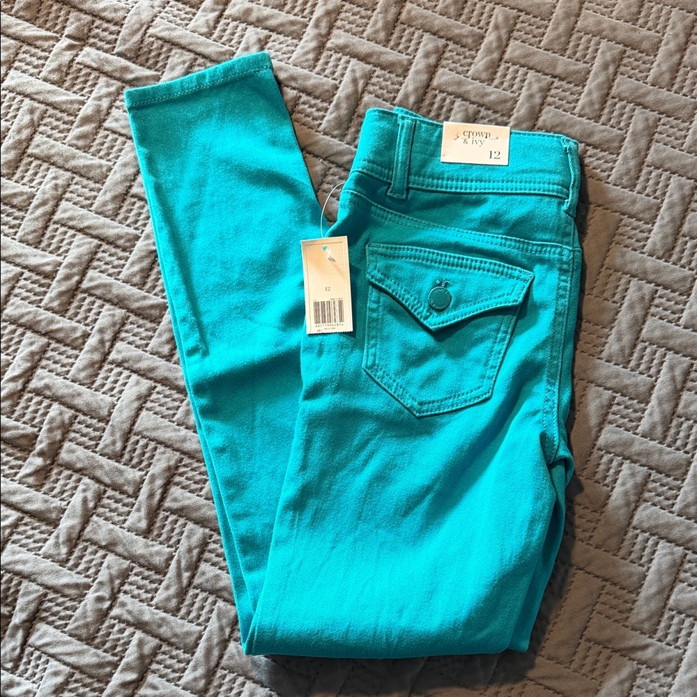 crown & ivy Teal Skinny Jeans Girls